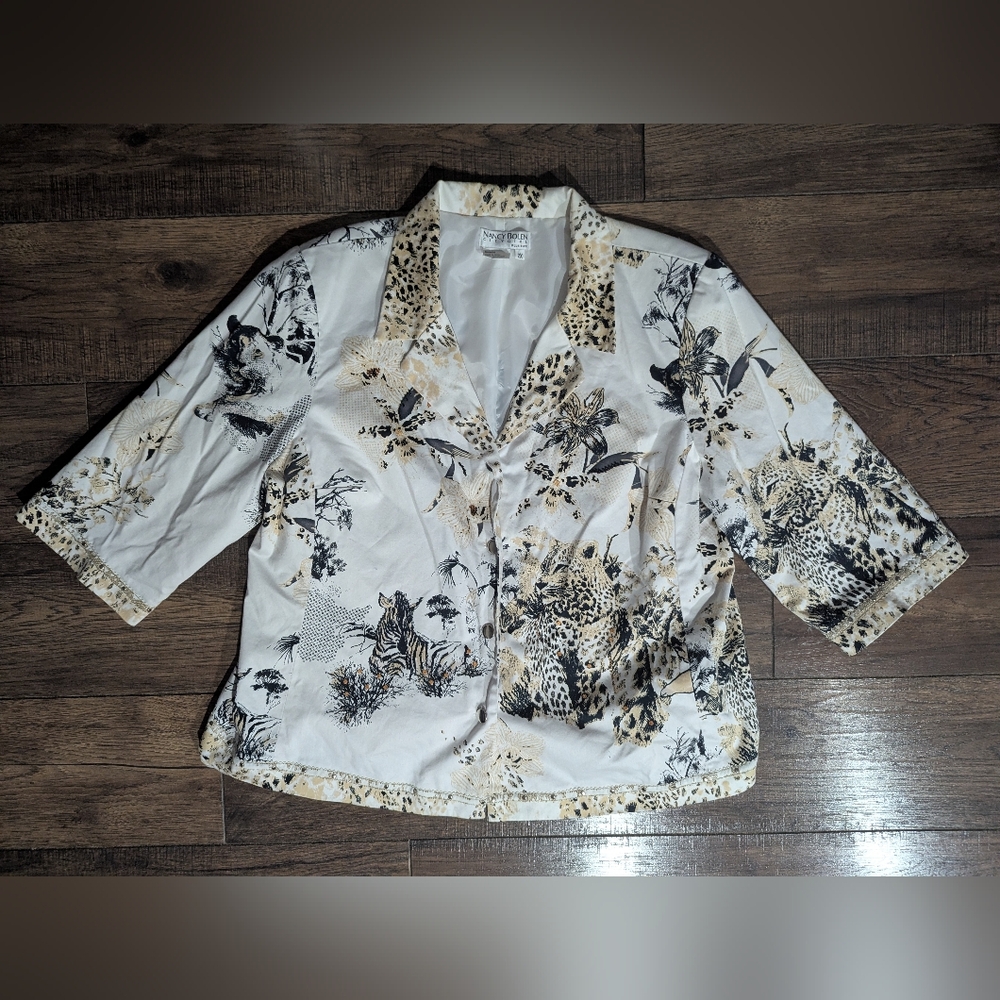 Nancy Bolen City Girl Women's Safari Animal Blazer Size 2X Cheetah Zebra Stones